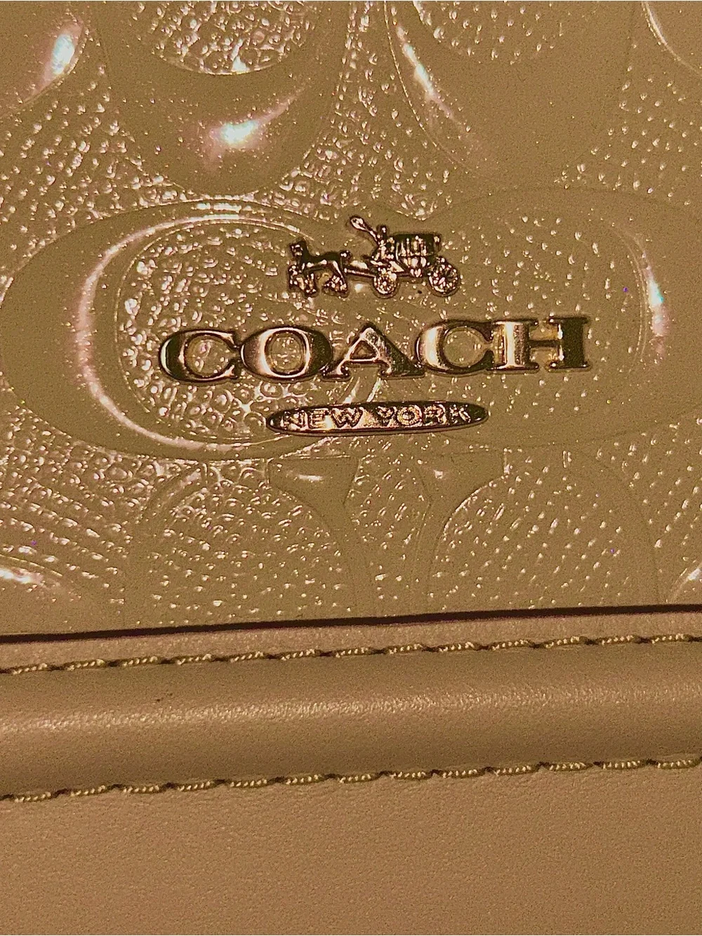 Coach Classic Katy Cream Dome Satchel with Signature Embossing and Gold Hardware